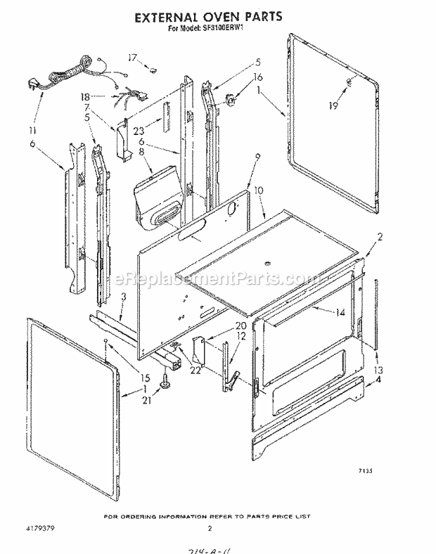 Whirlpool SF3100ERW1 Gas Range External Oven Diagram