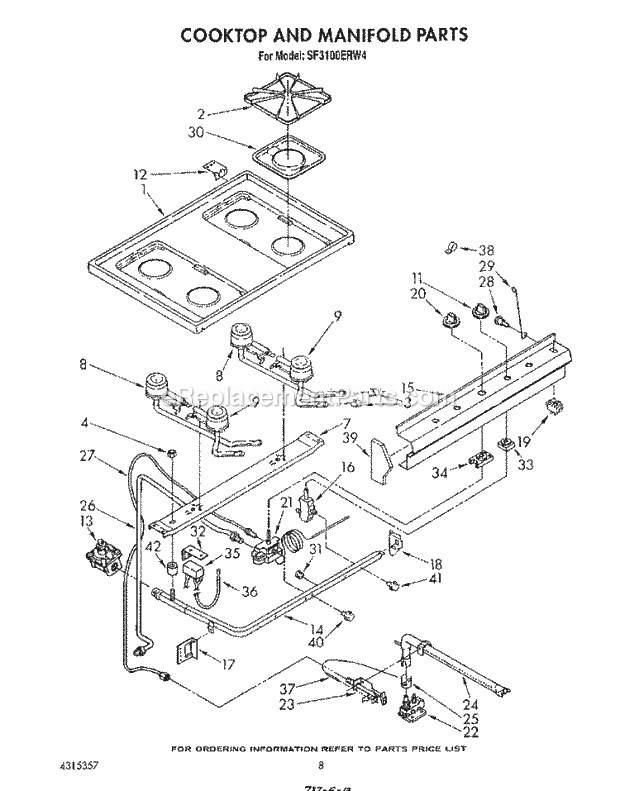 Whirlpool SF3100ERW4 Gas Range Cooktop and Manifold , Literature and Optional Diagram