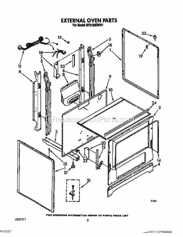 Whirlpool SF3100EWN1 Range External Oven Diagram