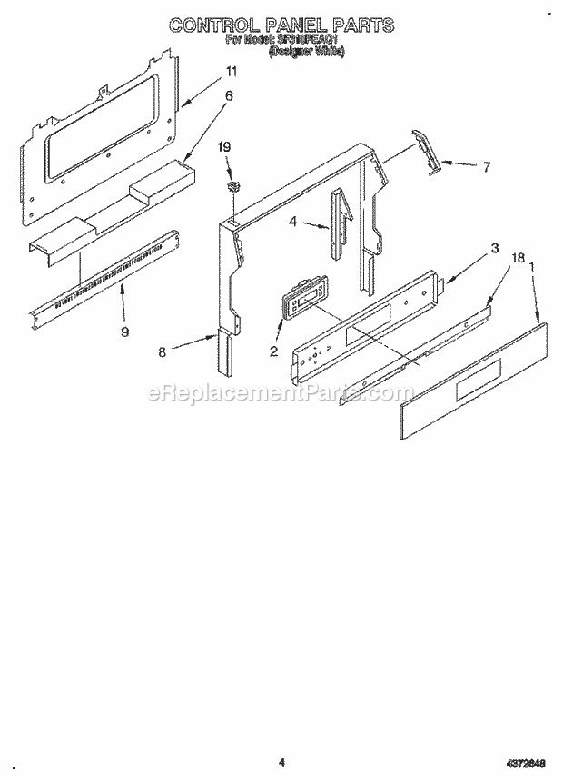 Whirlpool SF310PEAQ1 Gas Range and Oven Control Panel Diagram