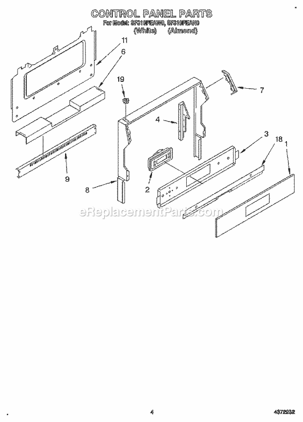 Whirlpool SF310PEAW0 Gas Range Control Panel Diagram