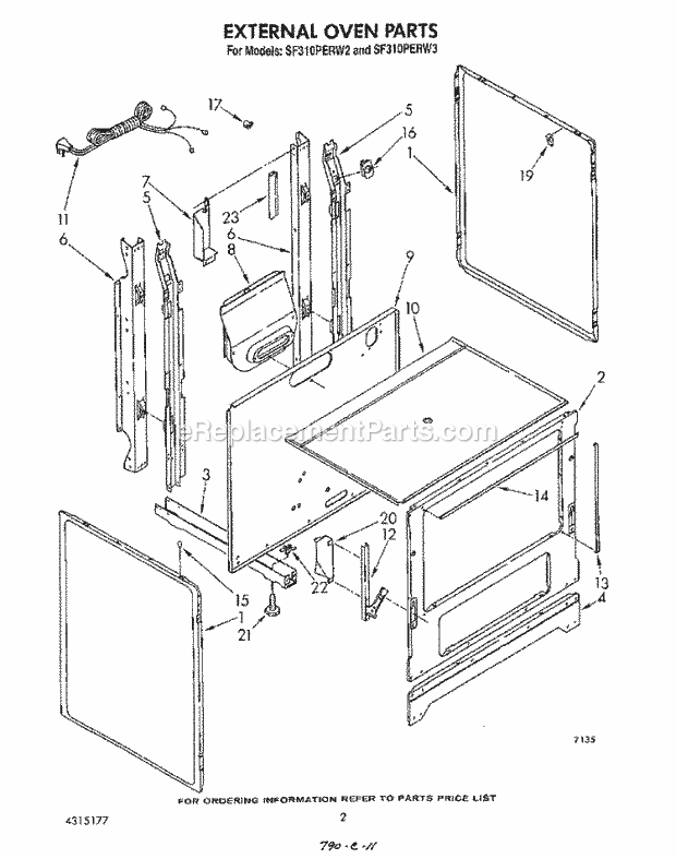 Whirlpool SF310PERW2 Gas Range External Oven Diagram