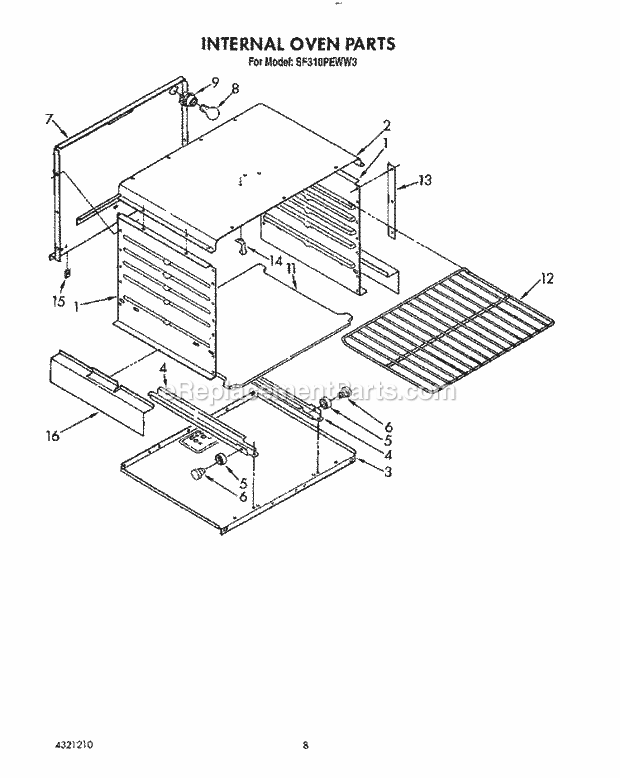 Whirlpool SF310PEWW3 Gas Range Internal Oven Diagram