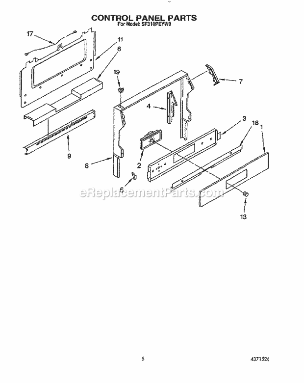 Whirlpool SF310PEYN0 Range Control Panel Diagram