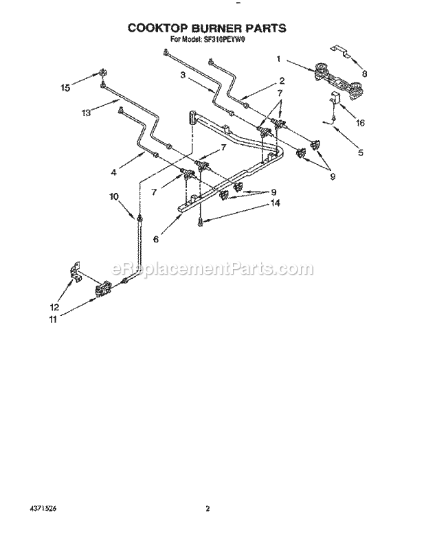 Whirlpool SF310PEYN0 Range Cooktop Burner Diagram