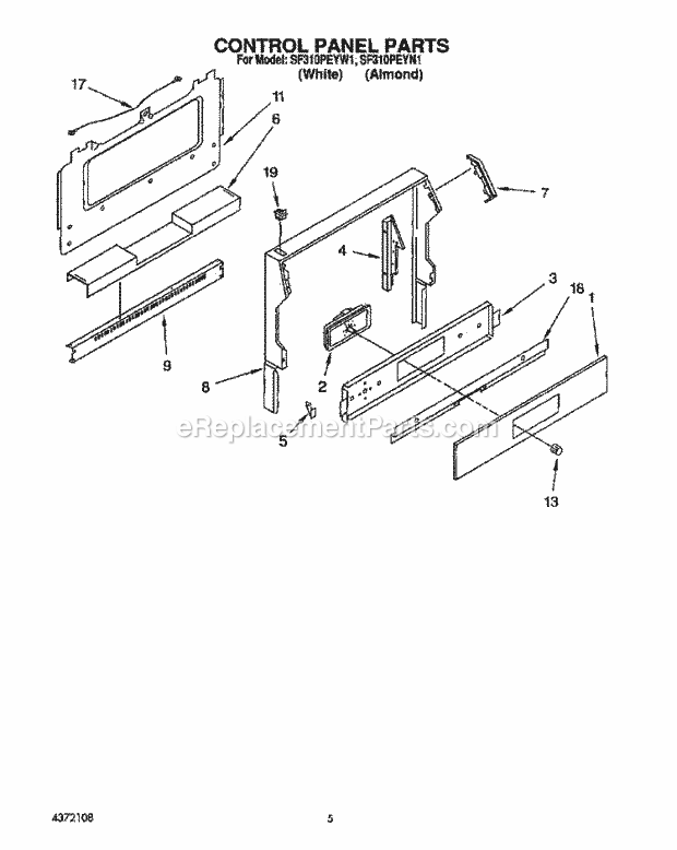 Whirlpool SF310PEYN1 Range Control Panel Diagram