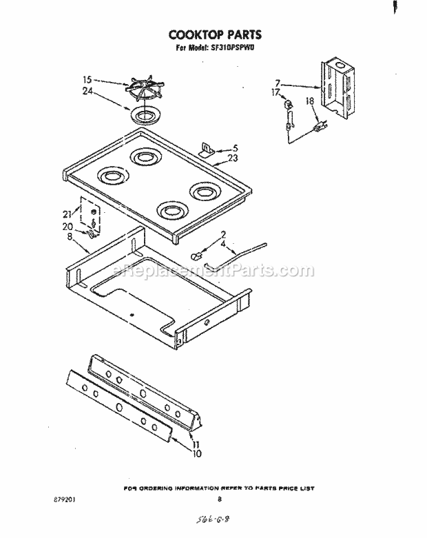 Whirlpool SF310PSPW0 Gas Range Cook Top Diagram