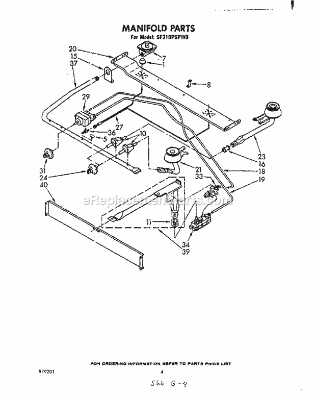 Whirlpool SF310PSPW0 Gas Range Manifold Diagram