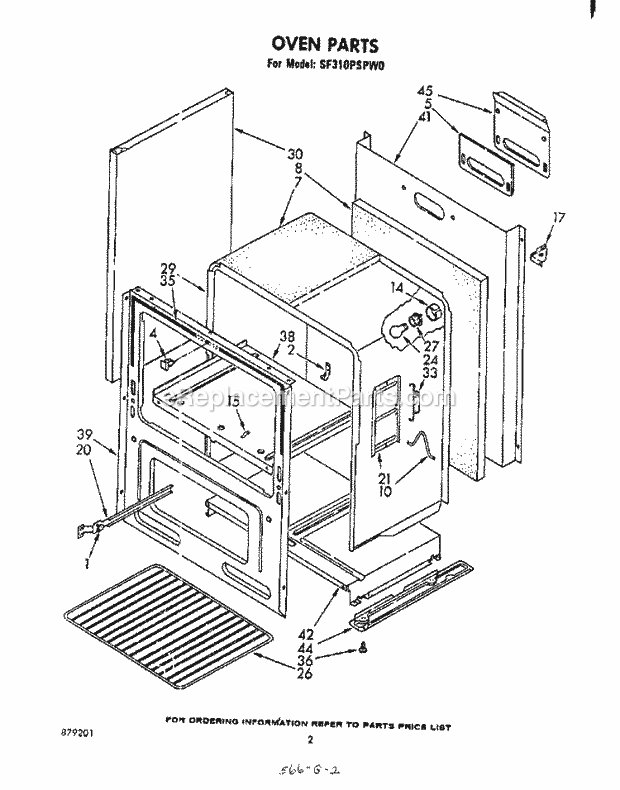 Whirlpool SF310PSPW0 Gas Range Oven , Literature Diagram