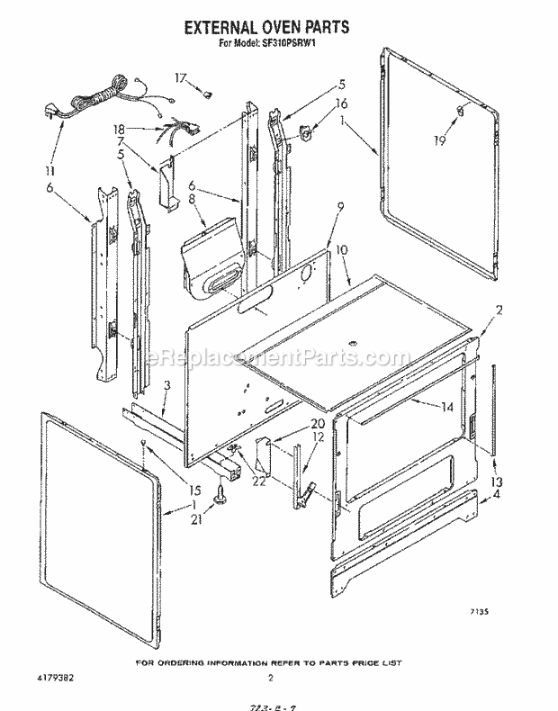 Whirlpool SF310PSRW1 Gas Range External Oven Diagram