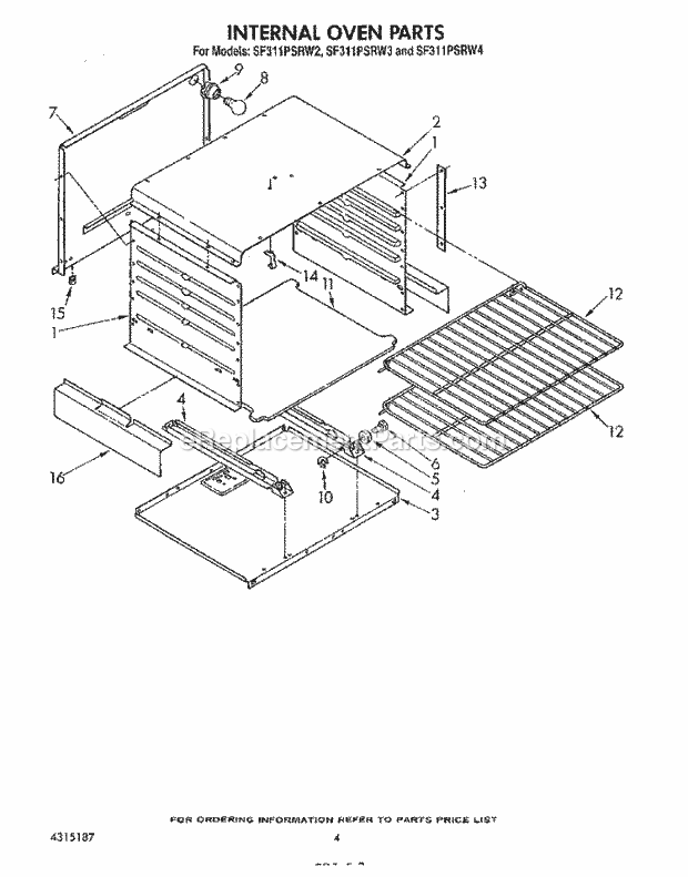 Whirlpool SF311PSRW4 Gas Range Internal Oven Diagram