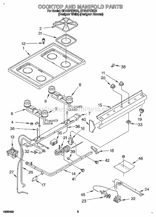 Whirlpool SF312PEWQ0 Gas Range and Oven Cooktop and Manifold, Literature Diagram