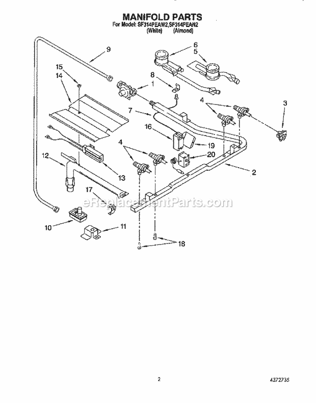 Whirlpool SF314PEAN2 Electric Range and Oven Manifold Diagram