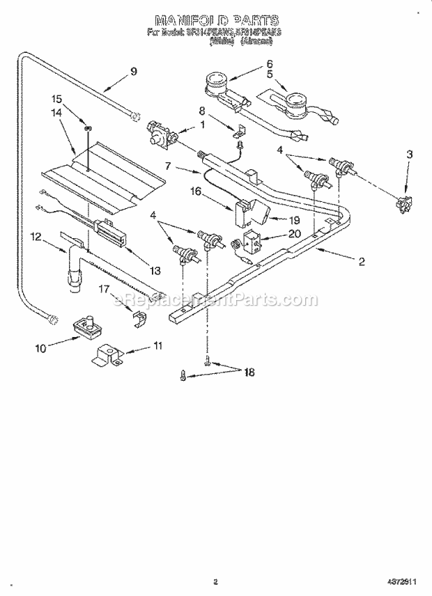 Whirlpool SF314PEAN3 Gas Range and Oven Manifold Diagram