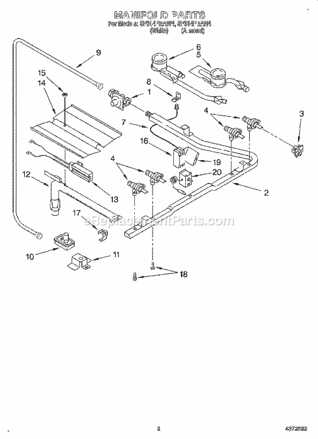 Whirlpool SF314PEAW4 Gas Range and Oven Manifold Diagram