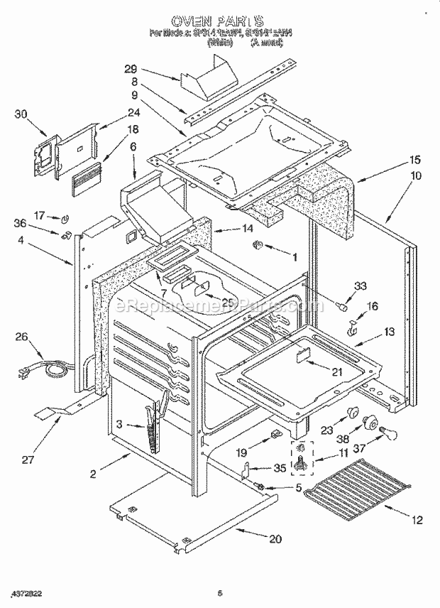 Whirlpool SF314PEAW4 Gas Range and Oven Oven Diagram