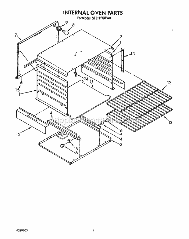 Whirlpool SF314PSWW0 Gas Range Internal Diagram