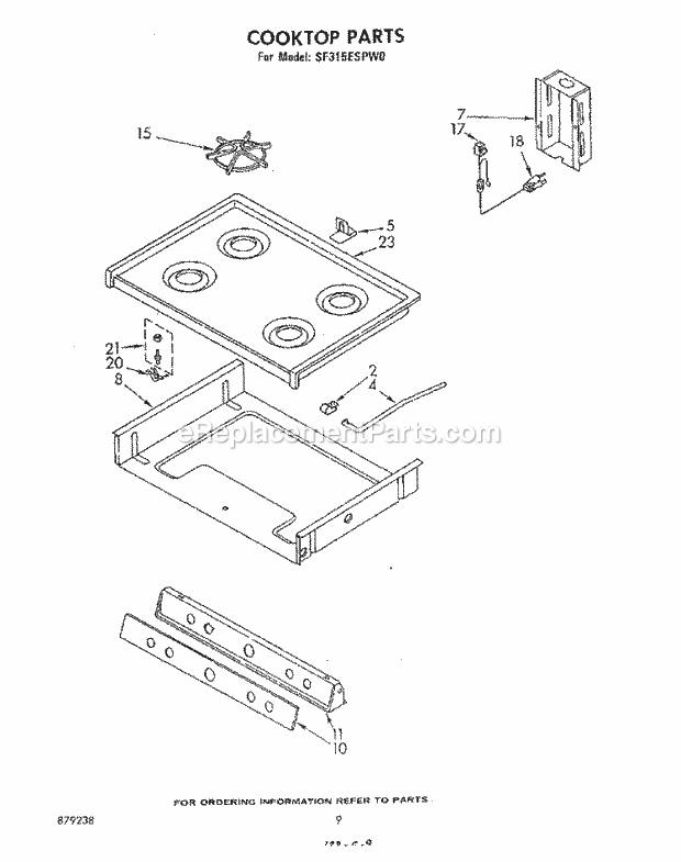 Whirlpool SF315ESPW0 Freestanding Gas Range Cooktop Diagram