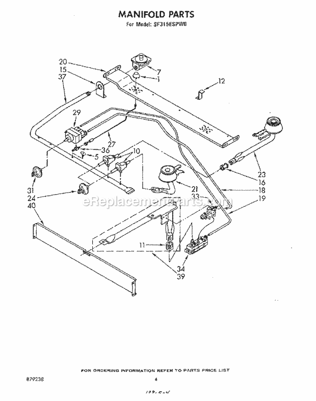 Whirlpool SF315ESPW0 Freestanding Gas Range Manifold Diagram