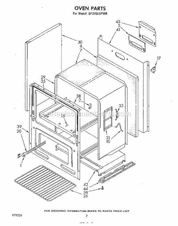 Whirlpool SF315ESPW0 Freestanding Gas Range Oven , Literature Diagram