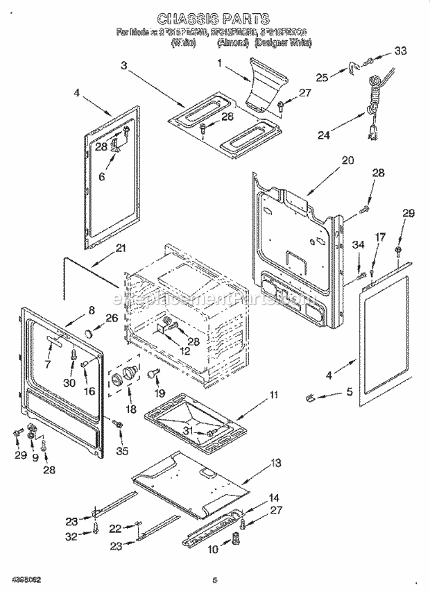 Whirlpool SF315PEGQ0 Freestanding Gas Range Chassis Diagram