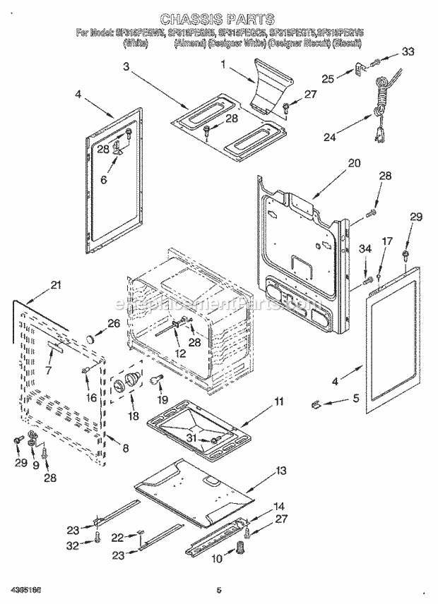 Whirlpool SF315PEGQ5 Freestanding Gas Range Chassis Diagram