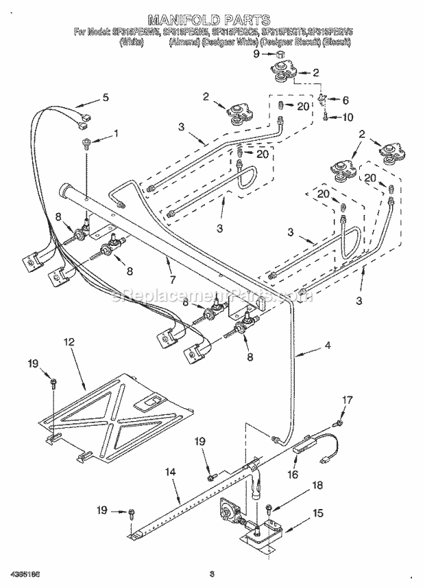 Whirlpool SF315PEGQ5 Freestanding Gas Range Manifold Diagram