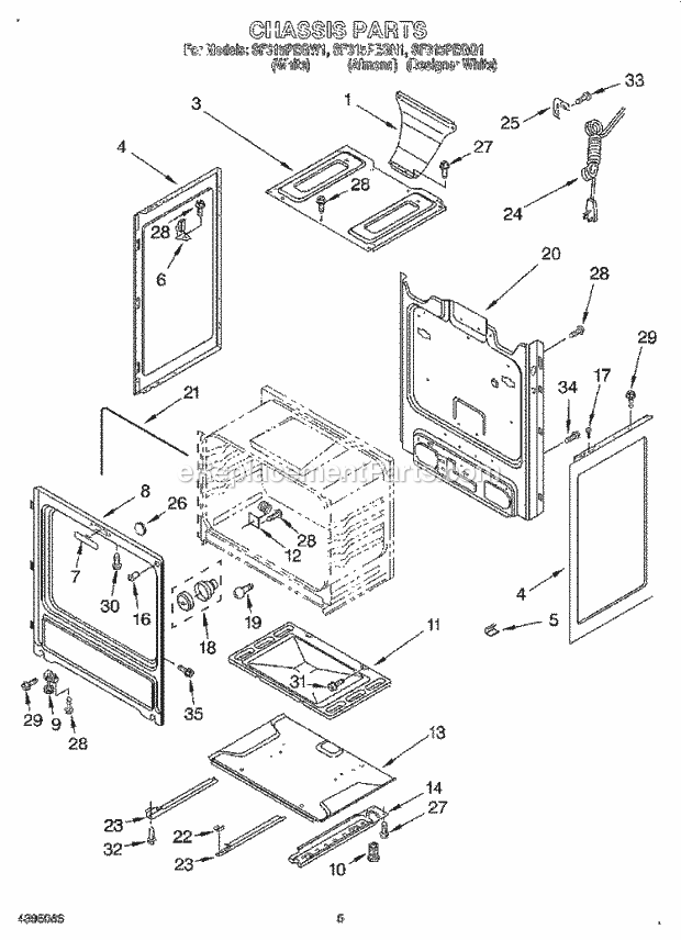 Whirlpool SF315PEGW1 Freestanding Gas Range Chassis Diagram