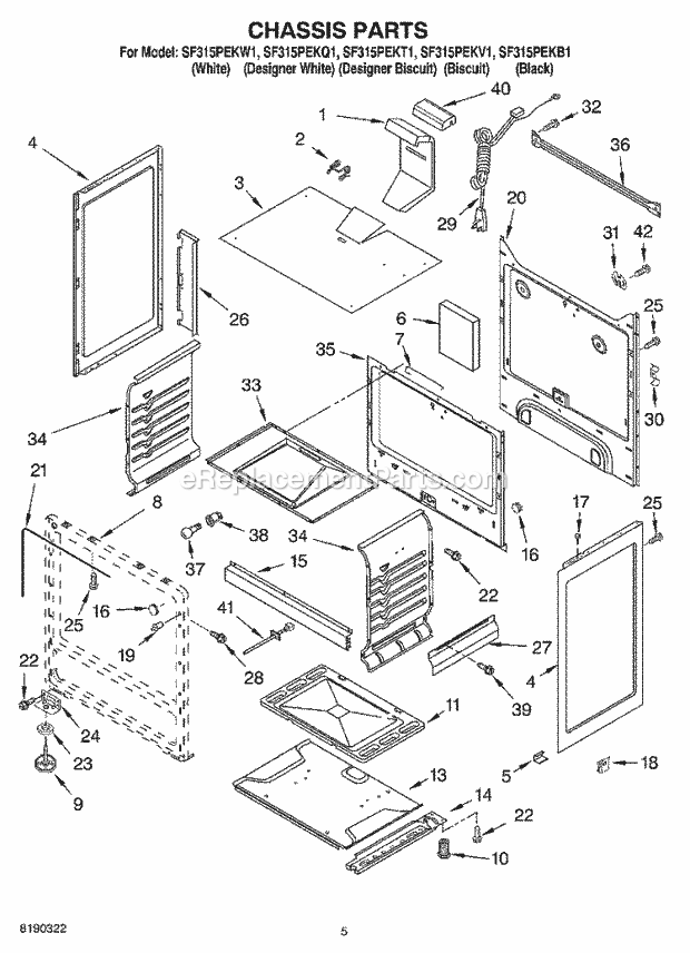 Whirlpool SF315PEKB1 Freestanding Gas Range Chassis Parts Diagram