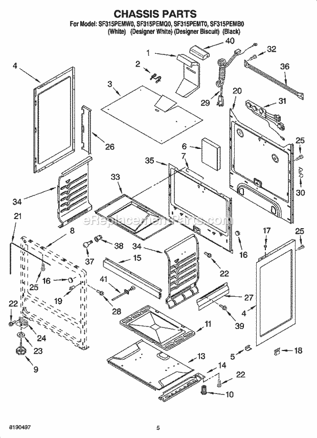 Whirlpool SF315PEMB0 Freestanding Gas Range Chassis Parts Diagram