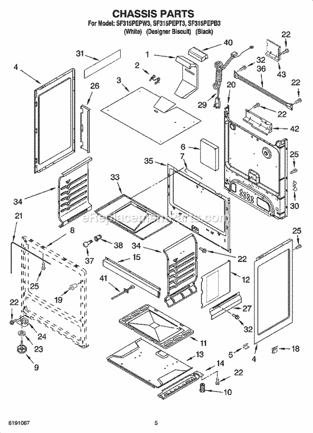 Whirlpool SF315PEPB3 Freestanding Gas Range Chassis Parts Diagram