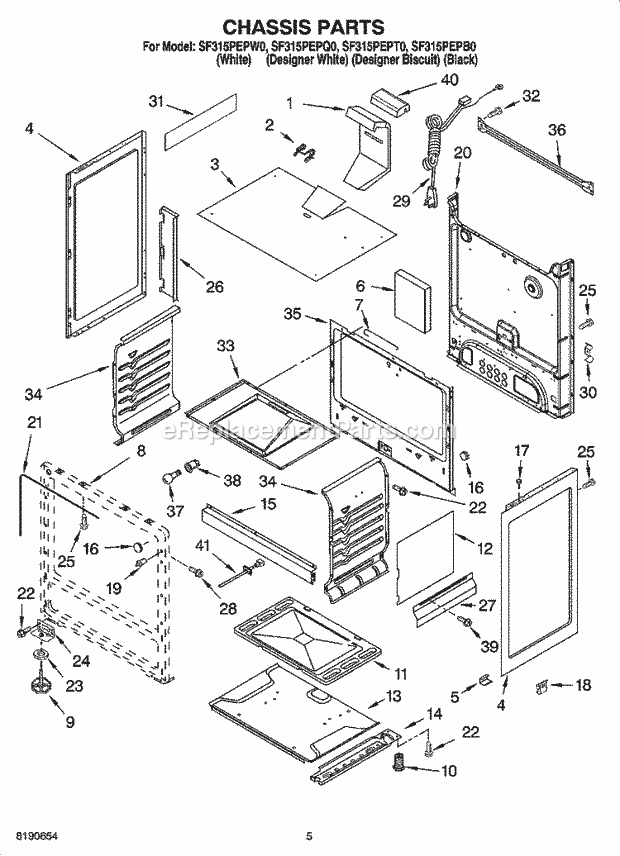 Whirlpool SF315PEPT0 Freestanding Gas Range Chassis Parts Diagram