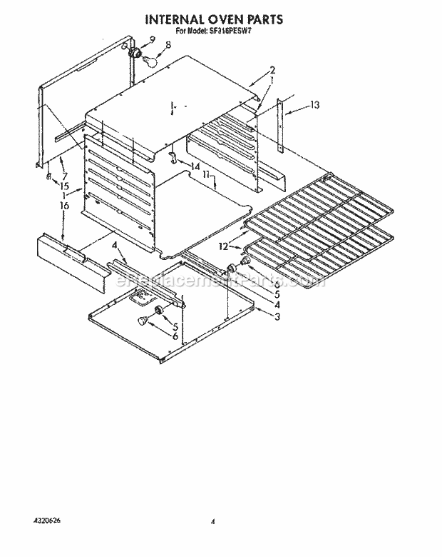 Whirlpool SF316PESW7 Gas Range Internal Oven Diagram