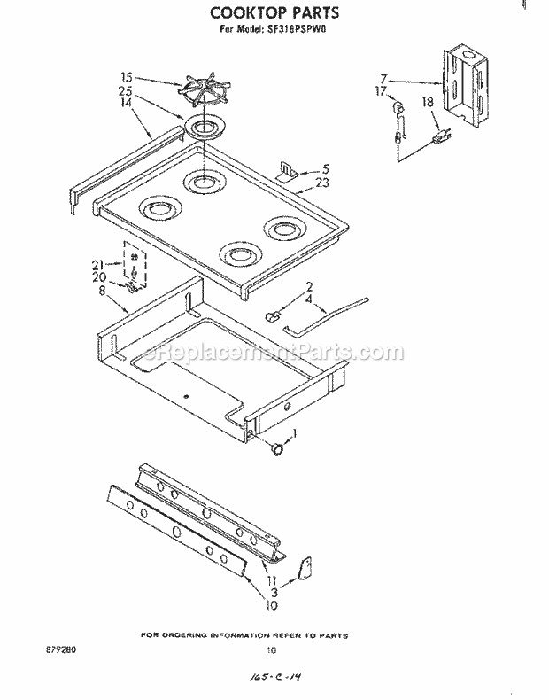 Whirlpool SF316PSPW0 Gas Range Cook Top Diagram