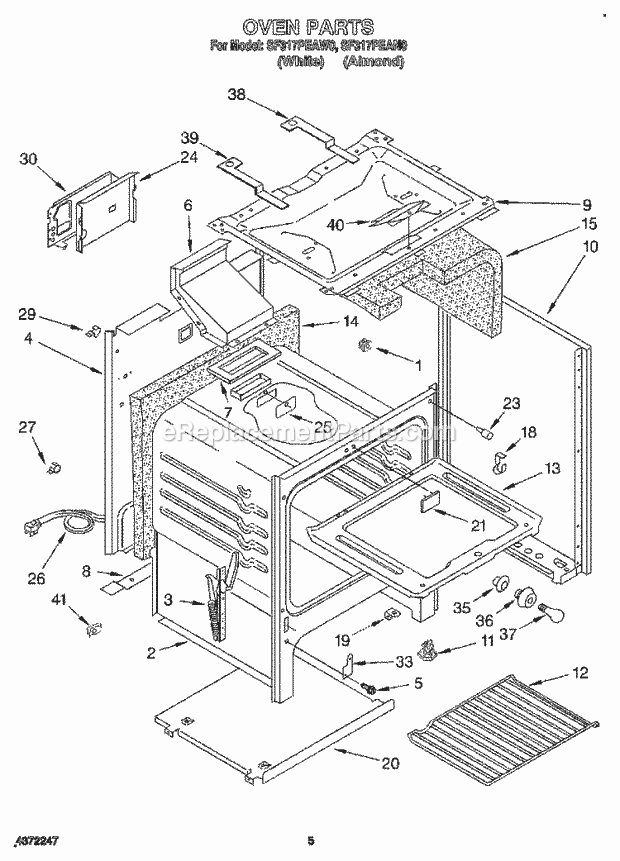 Whirlpool SF317PEAN0 Freestanding Gas Range Oven Diagram