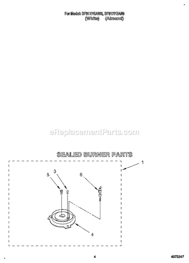 Whirlpool SF317PEAN0 Freestanding Gas Range Sealed Burner Diagram