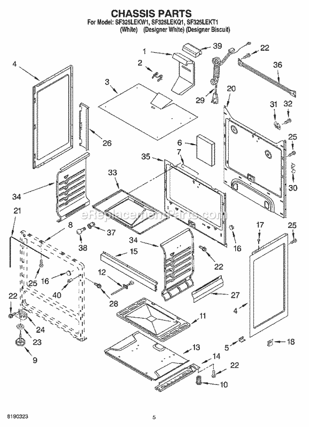 Whirlpool SF325LEKT1 Freestanding Gas Range Chassis Parts Diagram