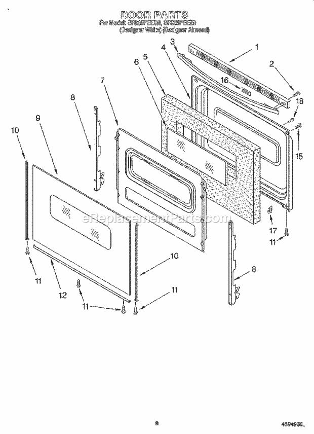 Whirlpool SF325PEEQ0 Freestanding Gas Range Door, Lit/Optional Diagram