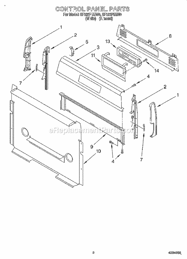 Whirlpool SF325PEEW0 Freestanding Gas Range and Oven Control Panel Diagram