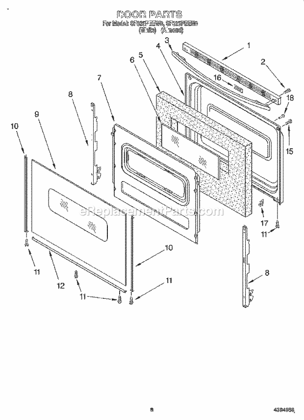 Whirlpool SF325PEEW0 Freestanding Gas Range and Oven Door, Lit/Optional Diagram