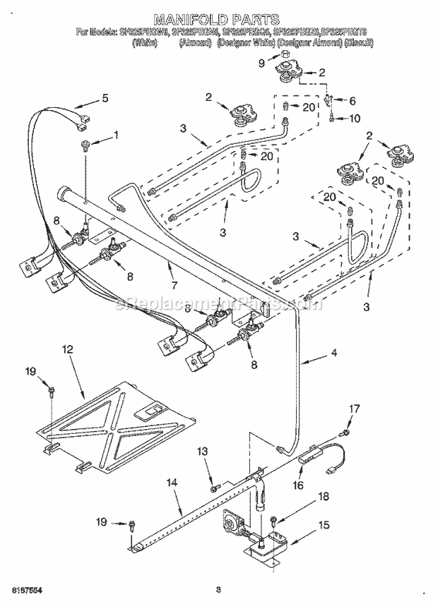 Whirlpool SF325PEGN6 Freestanding Gas Range Manifold Diagram