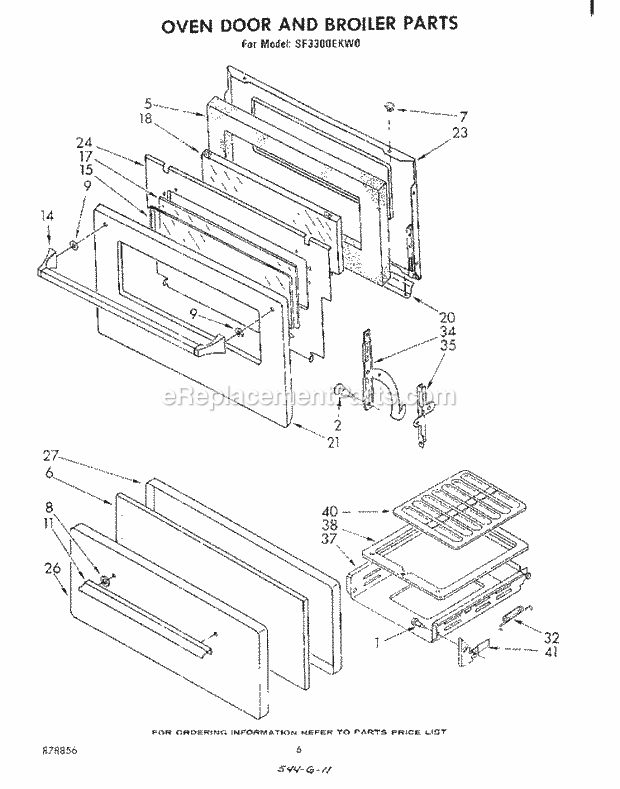 Whirlpool SF3300EKW0 Gas Range Oven Door and Broiler Diagram