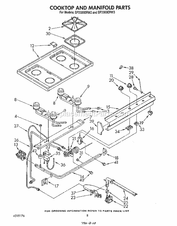 Whirlpool SF3300ERW2 Gas Range Cooktop and Manifold , Literature and Optional Diagram