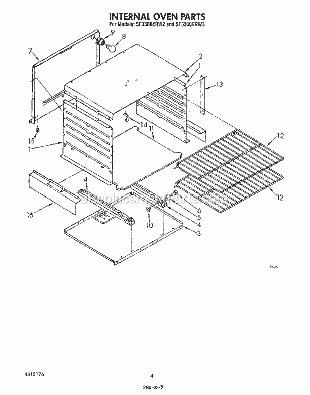 Whirlpool SF3300ERW3 Gas Range Internal Oven Diagram