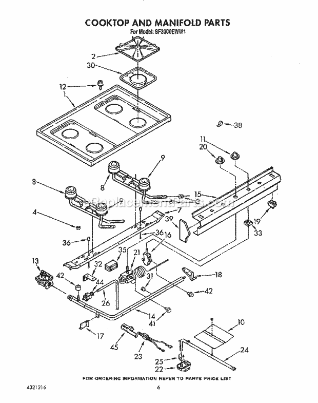 Whirlpool SF3300EWW1 Gas Range Cooktop and Manifold, Lit/Optional Diagram
