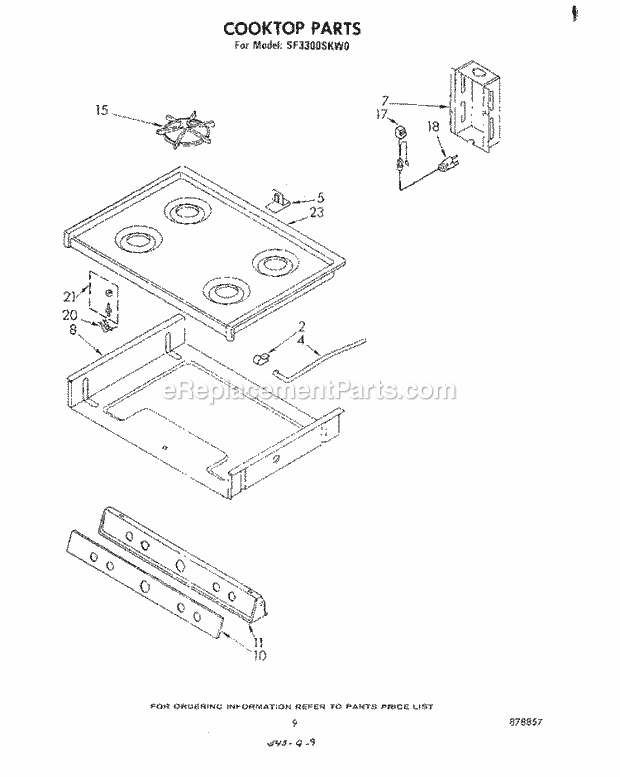 Whirlpool SF3300SKW0 Gas Range Cook Top Diagram