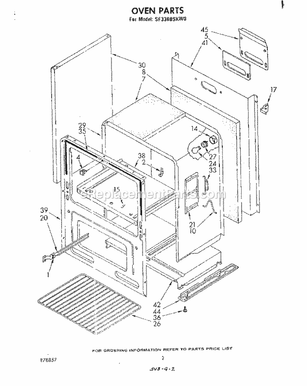Whirlpool SF3300SKW0 Gas Range Oven , Literature Diagram