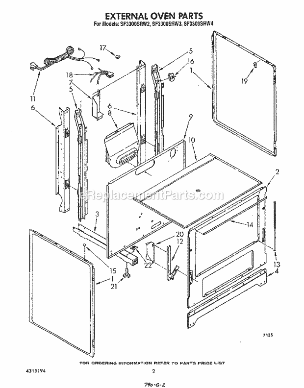 Whirlpool SF3300SRW3 Gas Range External Oven Diagram