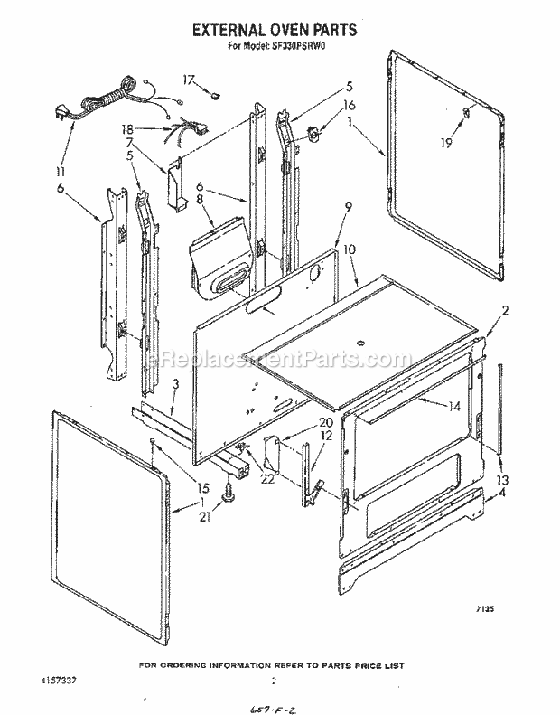 Whirlpool SF330PSRW0 Gas Range External Oven Diagram