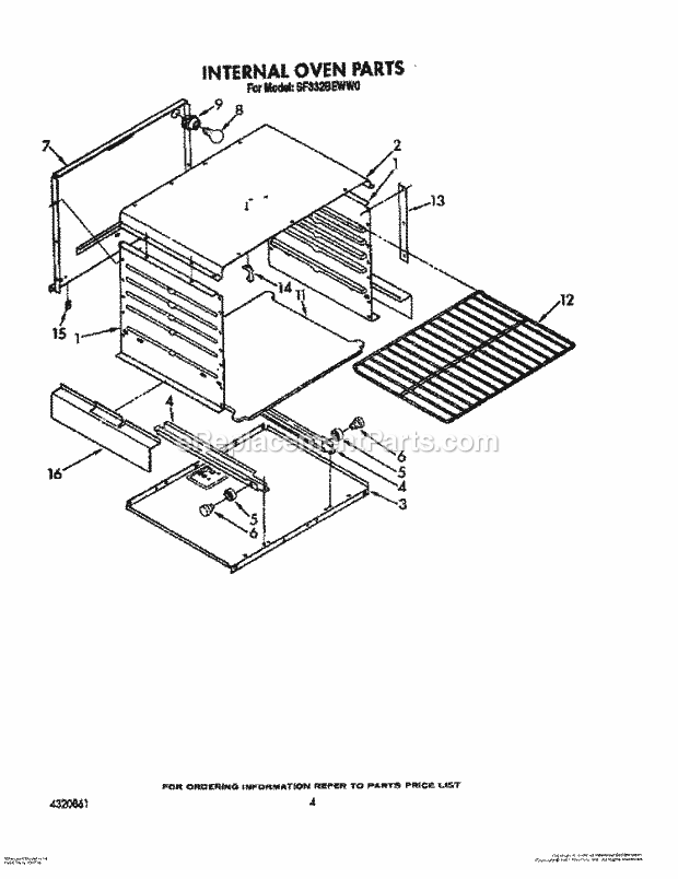 Whirlpool SF332BEWW0 Gas Range Internal Oven Diagram